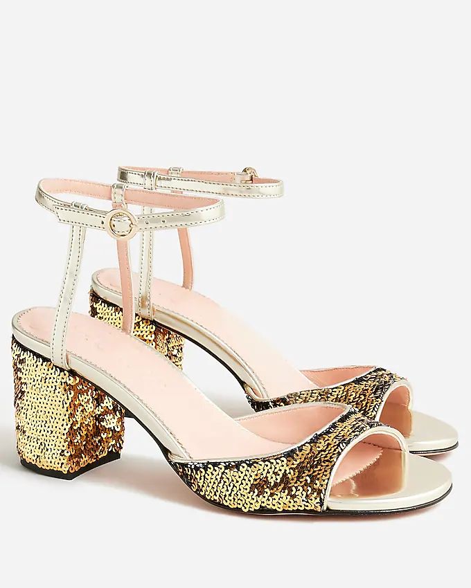 Lucie ankle-strap block-heel sandals with sequins | J.Crew US
