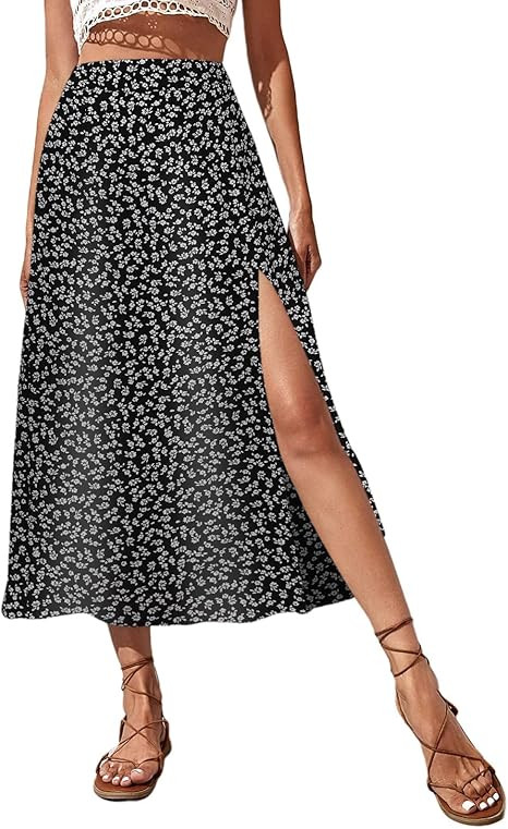 Avanova Women's Boho Leopard Print Thigh High Waist A Line Split Midi Skirt | Amazon (US)