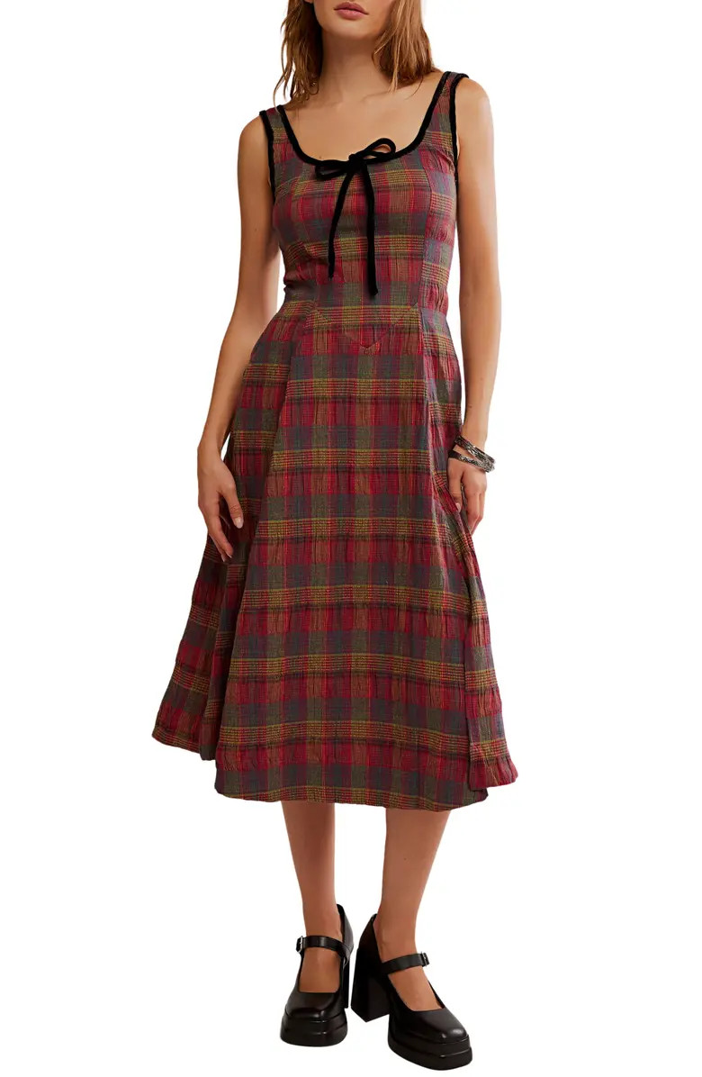 Free People Freya Plaid Bow Midi Dress | Nordstrom | Nordstrom