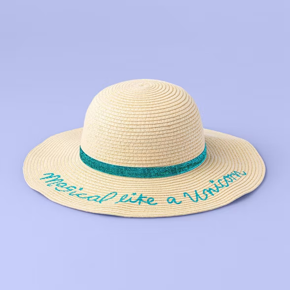 Girls' "Magical Like A Unicorn" Straw Hat - More Than Magic™ Cream One Size | Target