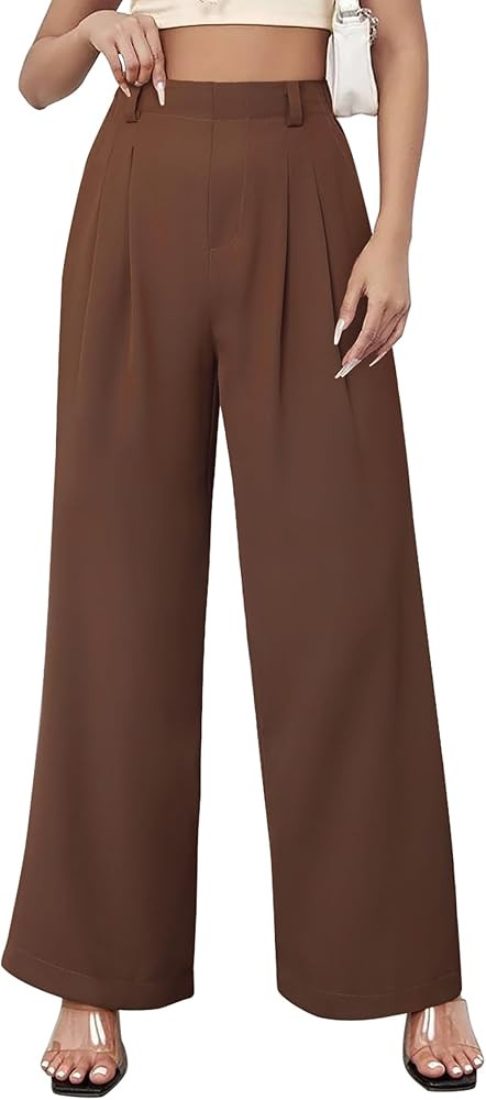 Womens Wide Leg Pants High Waisted Dress Pants Straight Leg Work Office Trousers with Pockets Bus... | Amazon (US)