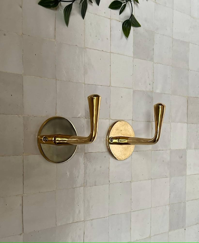 Set of 2 Unlacquered Brass Wall Hooks, Heavy Duty Brass Hooks for Doors and Bathrooms, Utility Vi... | Amazon (US)