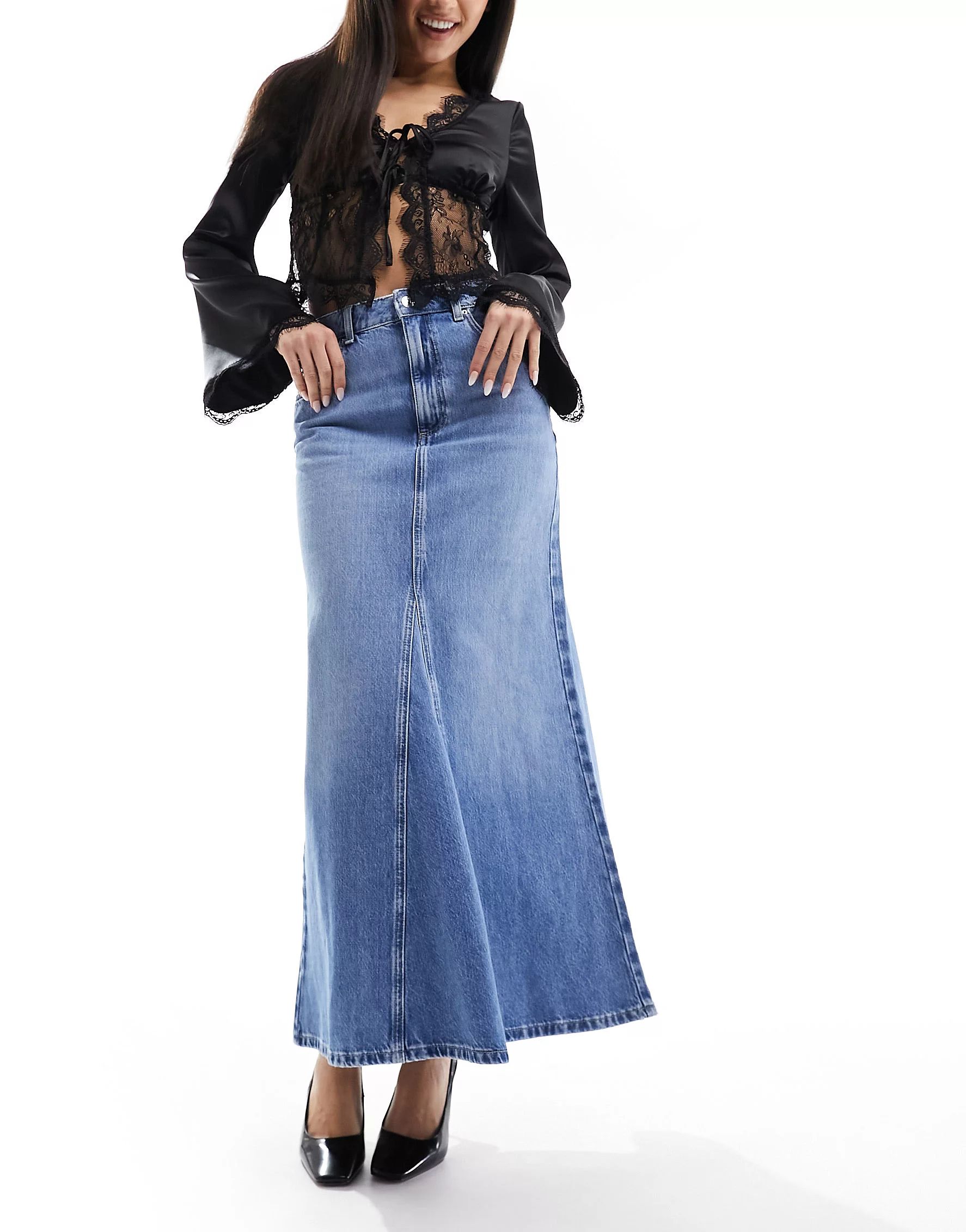 New Look denim maxi skirt in blue | ASOS | ASOS (Global)