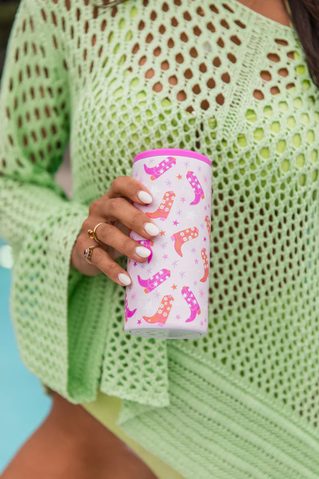 Giddy Up Girly Boot Slim Can Cover | Pink Lily