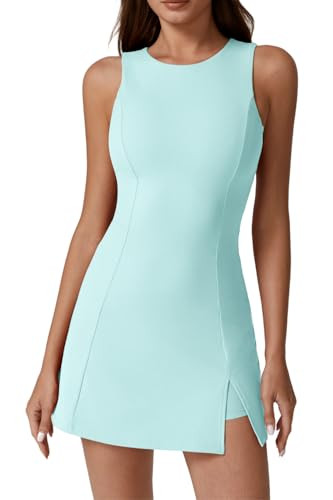 QINSEN Womens Crew Neck Tennis Dress Sleeveless Side Slit Golf Athletic Dress Build in Shorts wit... | Amazon (US)