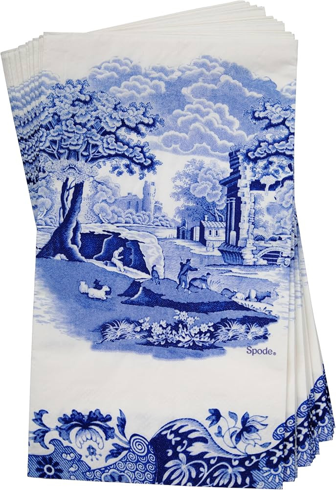 C.R. Gibson TW8-25755 Spode Blue Italia Disposable Dinner Napkins and Bathroom Guest Towels, 4.2"... | Amazon (US)