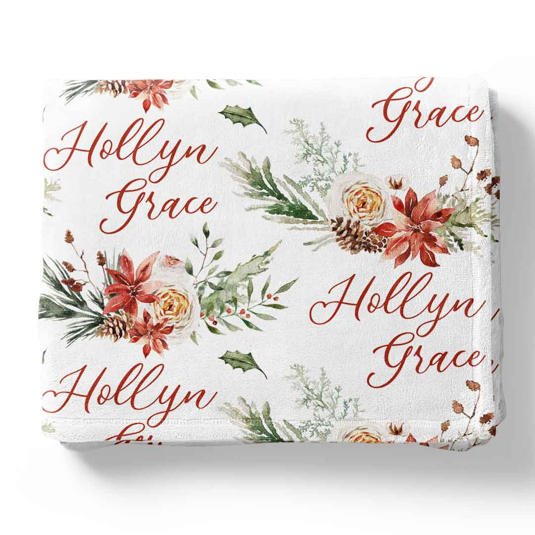 Christmas Floral Personalized Kids Blanket | Caden Lane