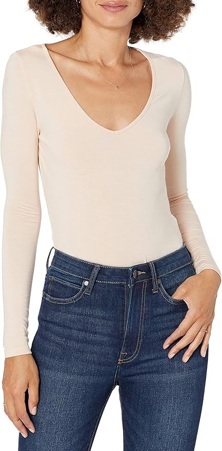 The Drop Women's Patricia Long-sleeve Deep V-neck Second Skin Bodysuit | Amazon (US)