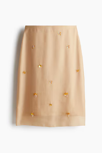 H & M - Embellished Sheer Skirt - Beige | H&M (US + CA)