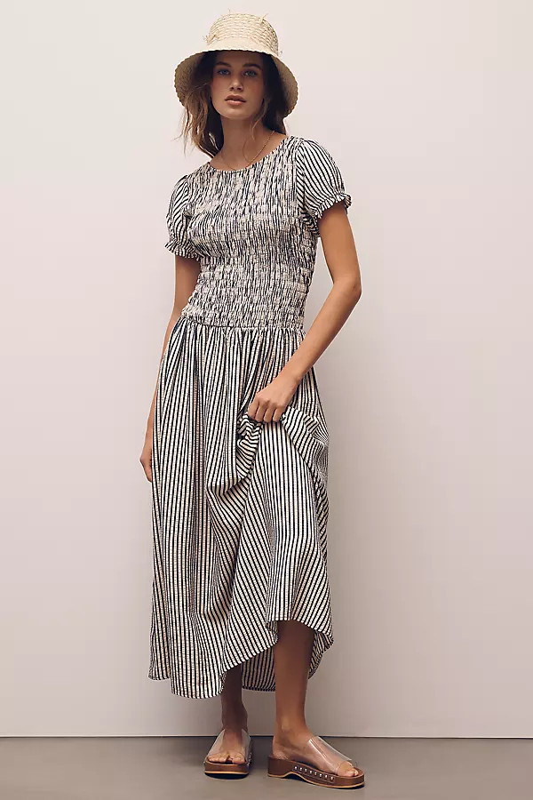 Margie Smocked Stripe Midi Dress | Anthropologie (US)