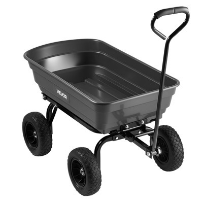 VEVOR Garden Dump Cart, 600 lbs Poly Dump Cart, Garden Carts Dumps Wagon with 90° Quick-Dumps Mechanism,180° Swivel Wheels,or Plants,Soil,Gray & Black | Target
