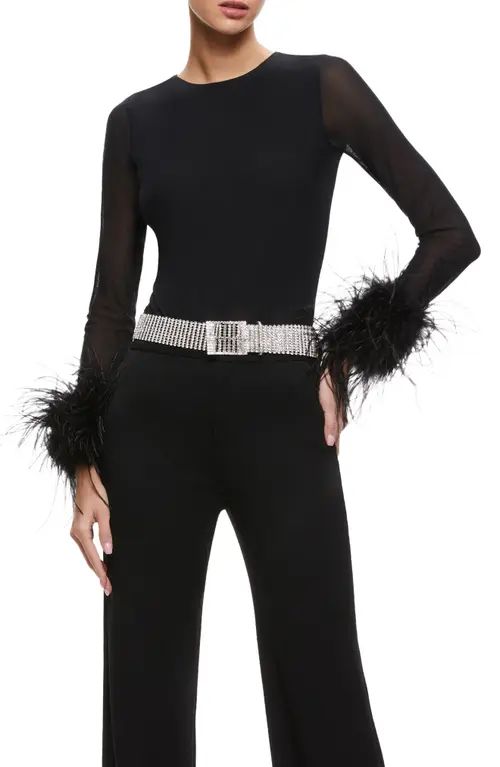 Delaina Feather Cuff Mixed Media Top | Nordstrom