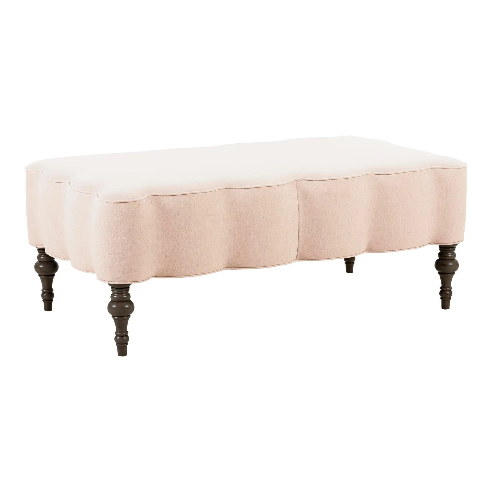 Mirasol Scalloped Ottoman, Warm Blush Linen | Chairish