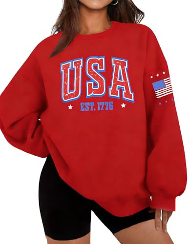 ASTANFY USA Sweatshirt Womens Casual Long Sleeve Graphic Shirts American Flag CrewNeck Pullover Tops for Women | Amazon (US)