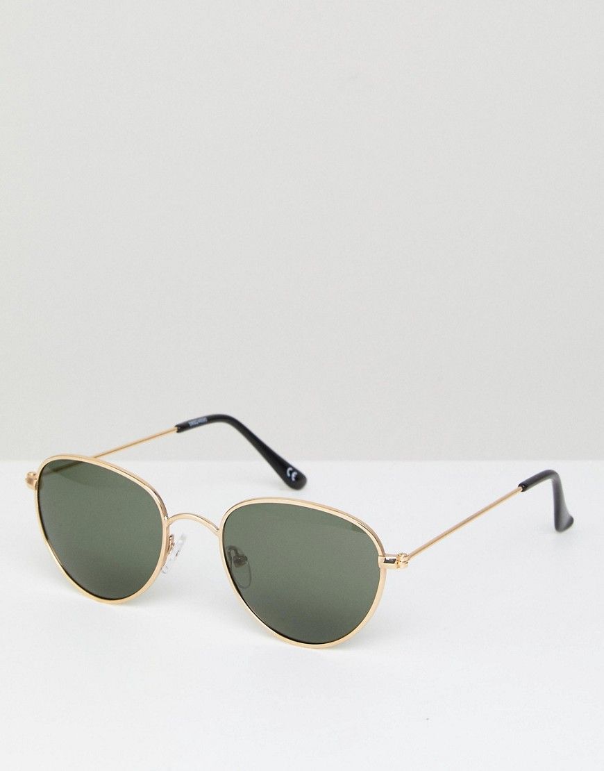 ASOS Round Metal Sunglasses With Polarised Lens - Gold | ASOS UK