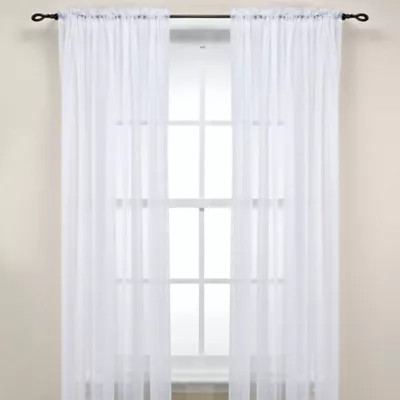 Rod Pocket Sheer Window Curtain Panel in White | Bed Bath & Beyond | Bed Bath & Beyond
