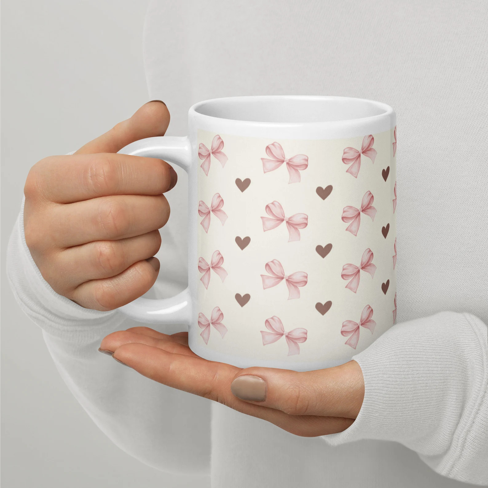 Coquette Bow White Ceramic mug - Chic Drinkware - Girly Pink and White Kitchenware | Etsy (US)