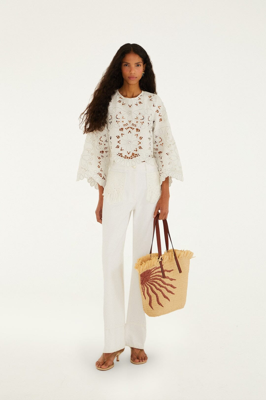 Off-White Flowers Richelieu Long Sleeve Blouse | FARM Rio | FarmRio (US)