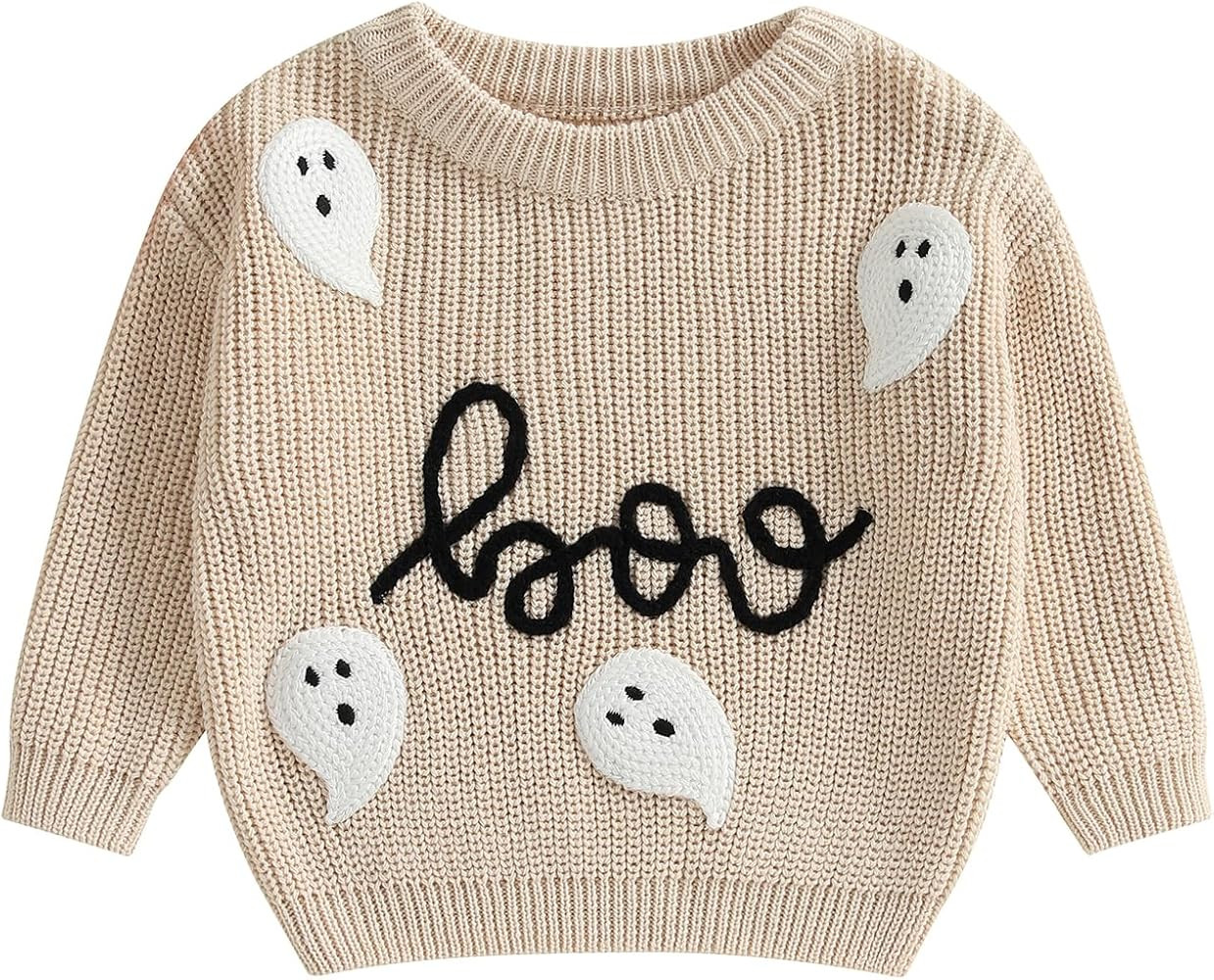 Baby Halloween Outfit Boy Girl Pumpkin Sweater Ghost Embroidery Knit Sweatshirt Infant Toddler Ha... | Amazon (US)