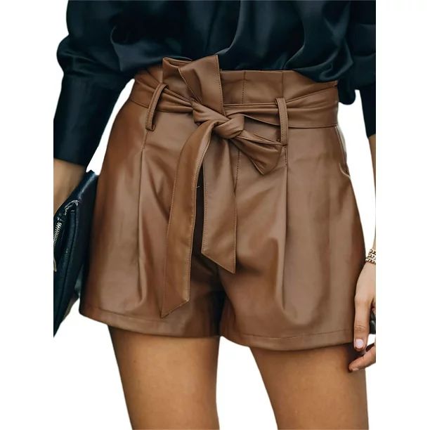 SXVZBH Women Tie-up Leather Pants, High Waisted Solid Color Shorts with Belt - Walmart.com | Walmart (US)