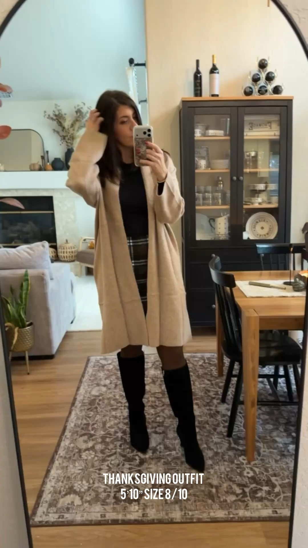 In a medium tee and large skirt
 A sneak peak of my Thanksgiving outfit! fall outfits, family photos outfits, fall family photos, jeans, boots, thanksgiving outfit, trending, midsize fall, fall outfit inspo, midsize style, casual outfit, fall colors, sweater weather, midsize fashion, fall fashion, fall chic, easy outfit, mom style, midsize mom, trending fall fashion, black bodysuit, plaid skirt, sheer tights

#LTKMidsize #LTKSeasonal #LTKHoliday