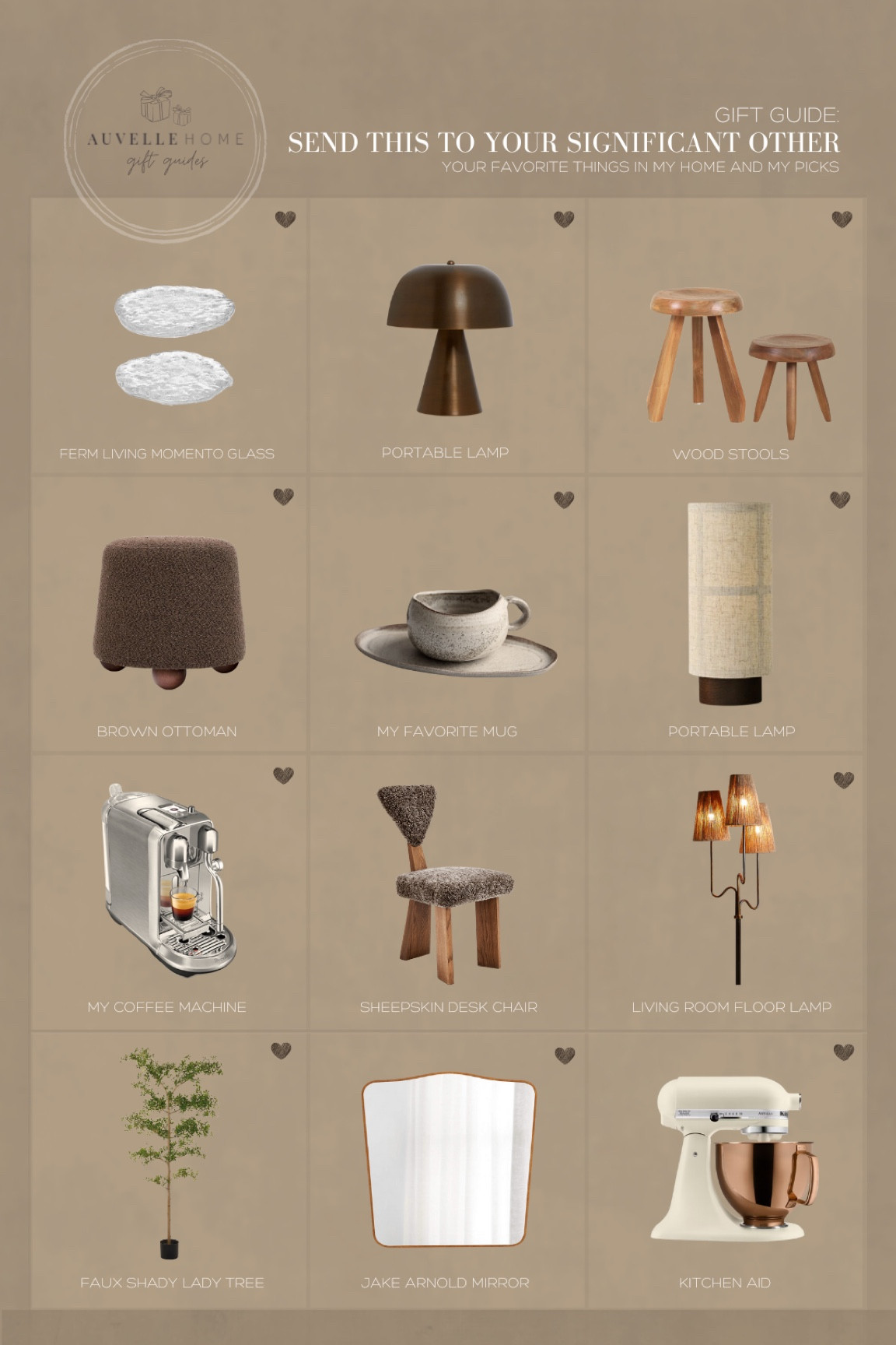 a list of favorite things in my home that you guys love + that i think would make great gifts 🫶🏼

—-

portable lamp, designer inspired wood stools, unique mug, nespresso, desk chair, faux shady lady tree, faux black olive, jake arnold mirror, kitchen aid 