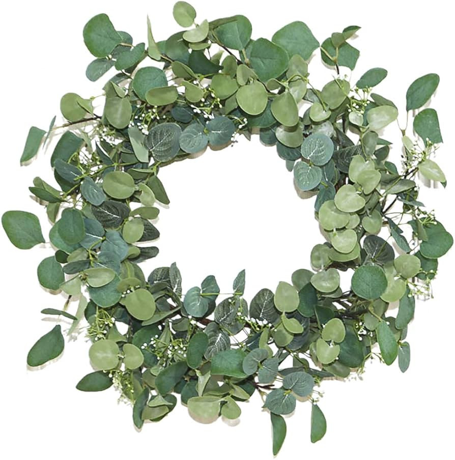 Lvydec Artificial Eucalyptus Wreath - 20" Fake Green Leaves Eucalyptus Wreath with Seeds for Fron... | Amazon (US)