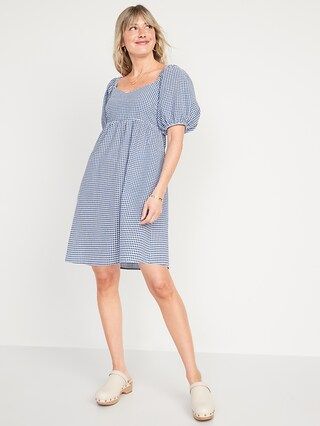 Seersucker Puff-Sleeve All-Day Fit &#x26; Flare Dress for Women | Old Navy (US)