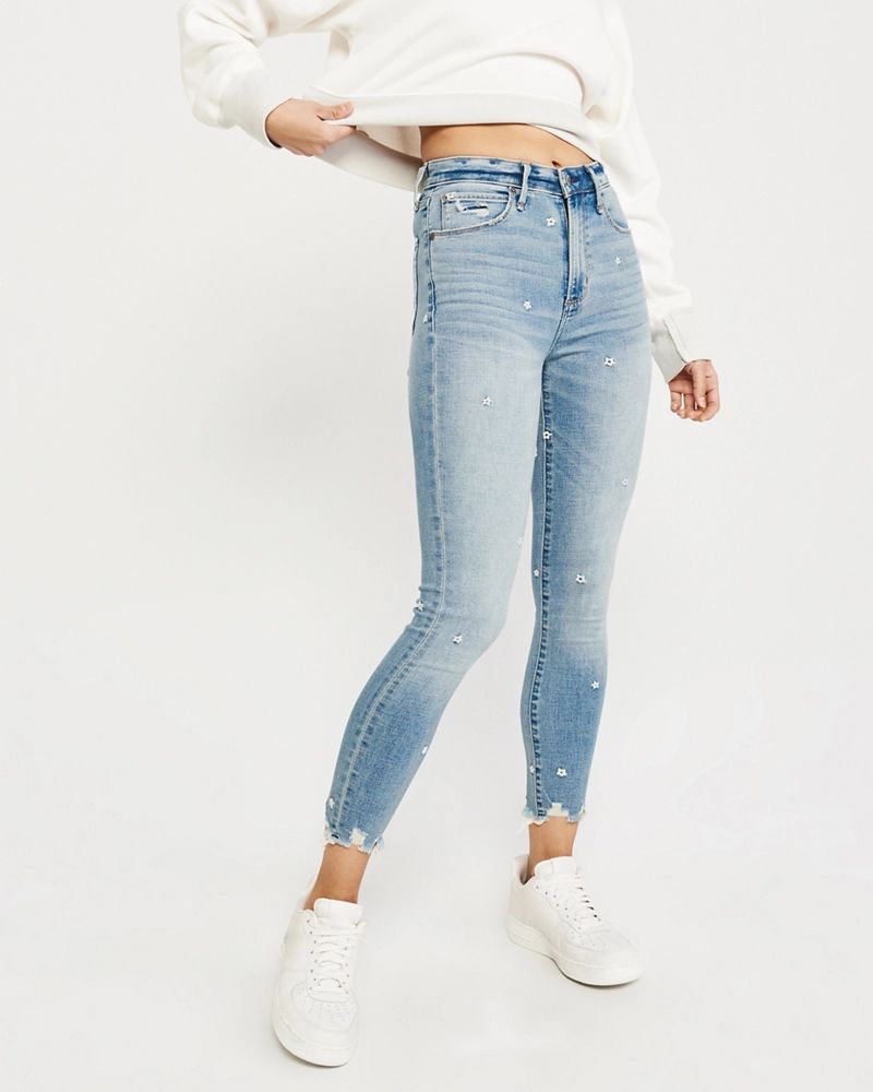 Embroidered High Rise Ankle Jeans | Abercrombie & Fitch US & UK