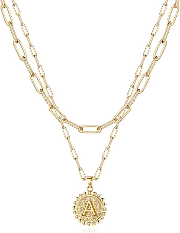 Yoosteel Gold Initial Necklaces for Women Girls, 14K Gold Plated Dainty Layering Paperclip Link Chai | Amazon (US)