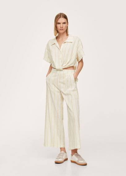 Knotted-hem linen cotton blouse off white - Woman - 10 - MANGO | MANGO (UK)