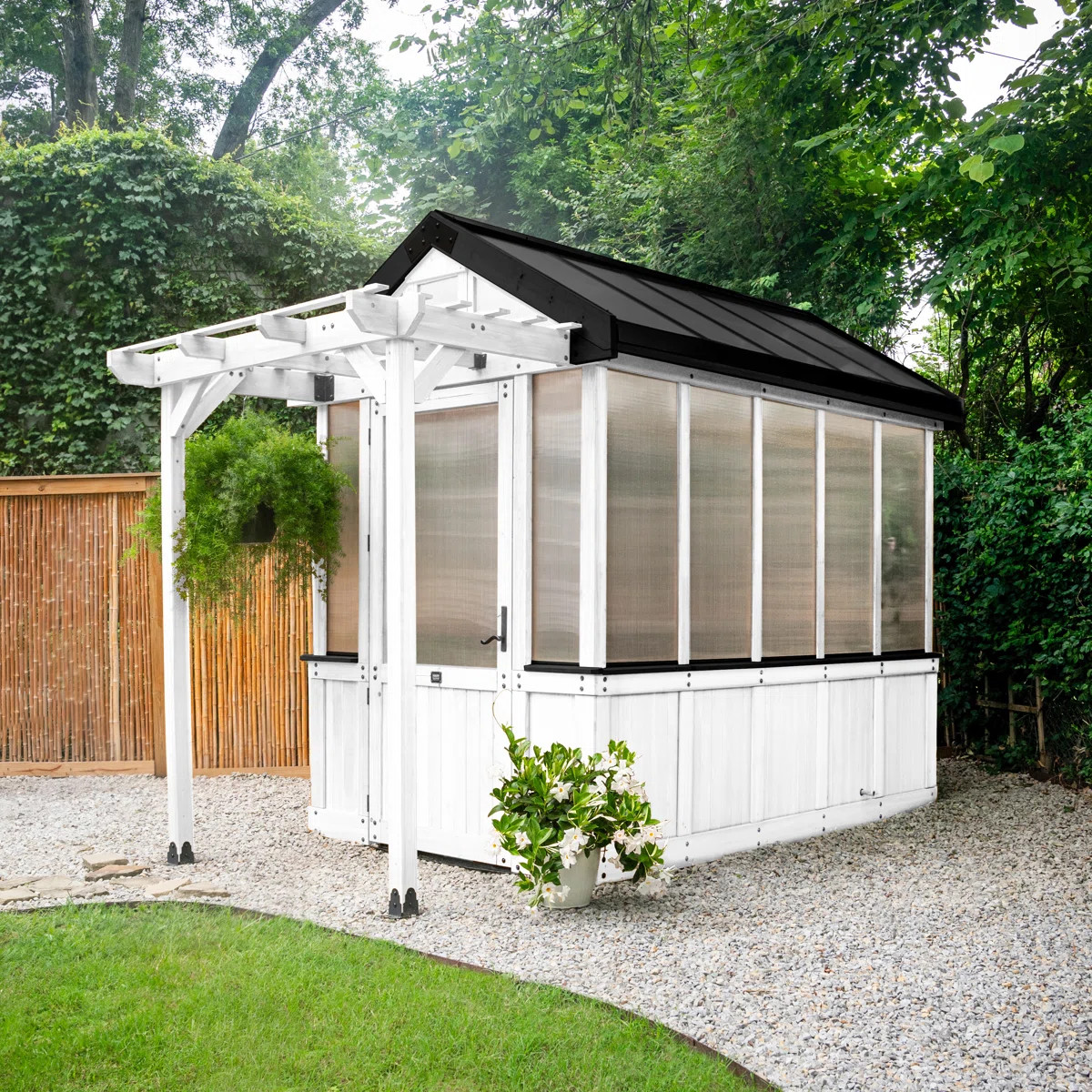 Backyard Discovery Bellerose 9' x 6' White Cedar Wood and Polycarbonate Walk-In Outdoor Greenhous... | Wayfair North America