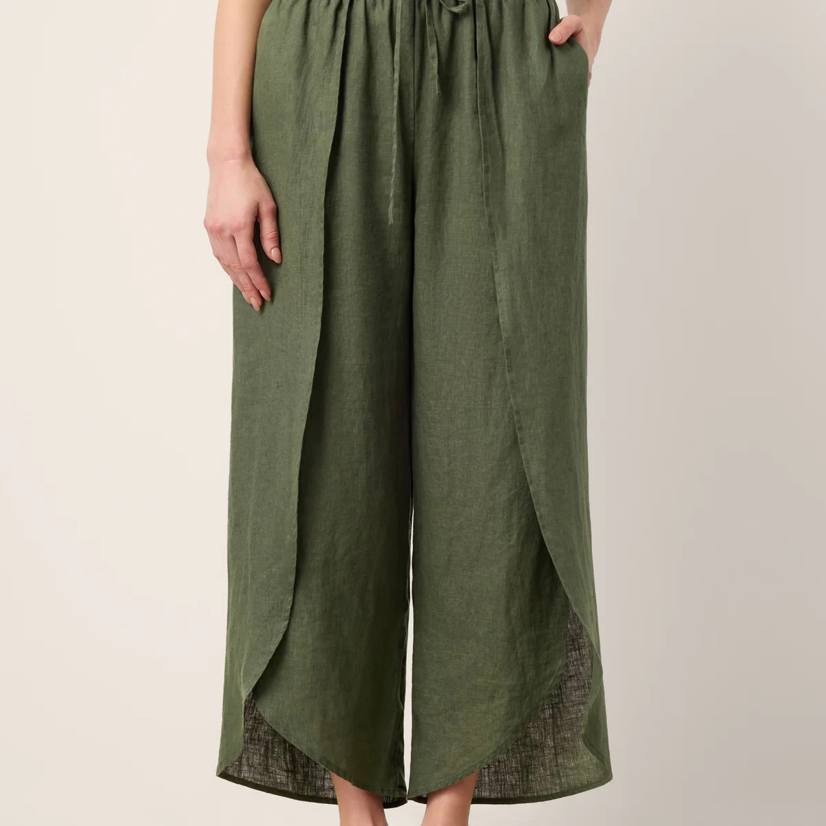 100% Linen Layered Slit Wide-Leg Drawstring Pants PEREGRINE | LINTICO