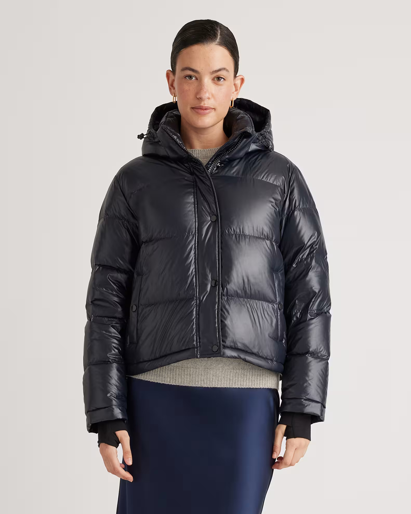 Responsible Down Cropped Puffer Jacket in Shiny Black | Quince