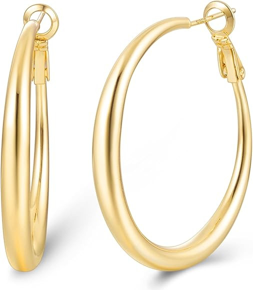 Jewlpire Gifts for Women 14K Gold Plated Hoop Earrings with 925 Stering Silver Post, Lightweight ... | Amazon (US)