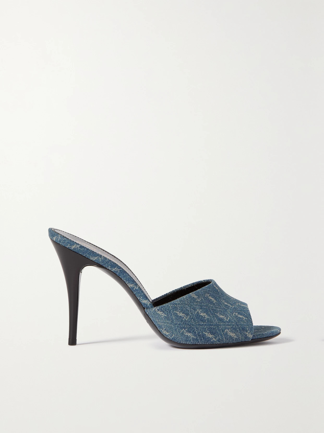 SAINT LAURENT - La 16 Printed Denim Mules - Blue | NET-A-PORTER (US)