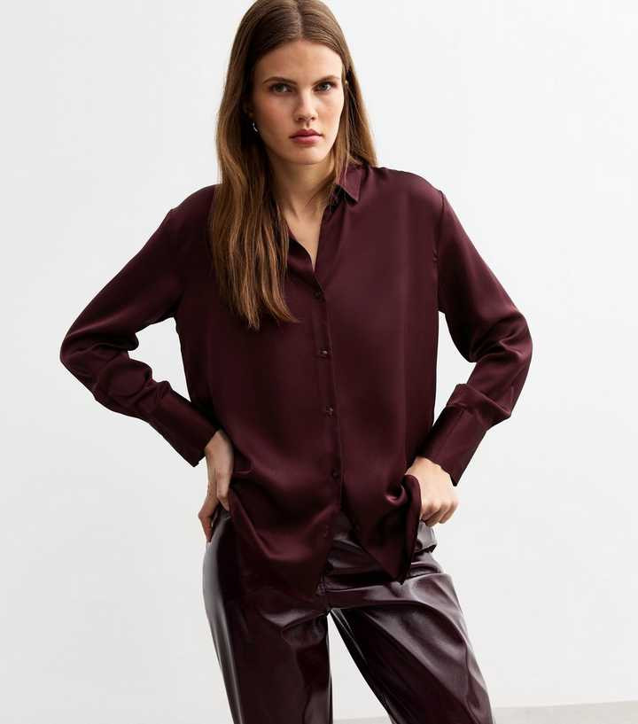 Burgundy Long Cuff Satin Shirt
						
						Add to Saved Items
						Remove from Saved Items | New Look (UK)