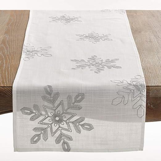 SARO LIFESTYLE 70197.S1654B Nivalis Collection Embroidered Snowflakes Table Runner, 16" x 54", Si... | Amazon (US)