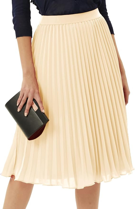 GRACE KARIN Women High Elastic Waist Pleated Chiffon Skirt Midi Swing A-line Skirts | Amazon (US)