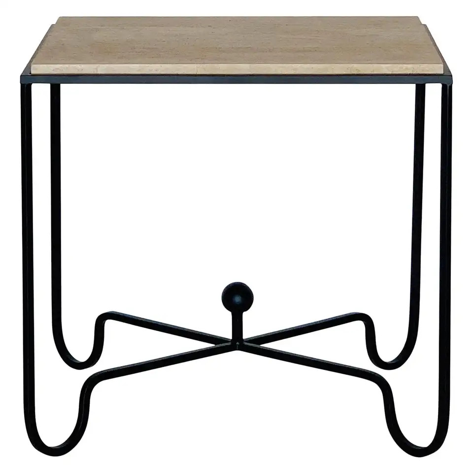 Large ‘Entretoise’ Grooved Travertine Side Table or Nightstand by Design Frères | 1stDibs