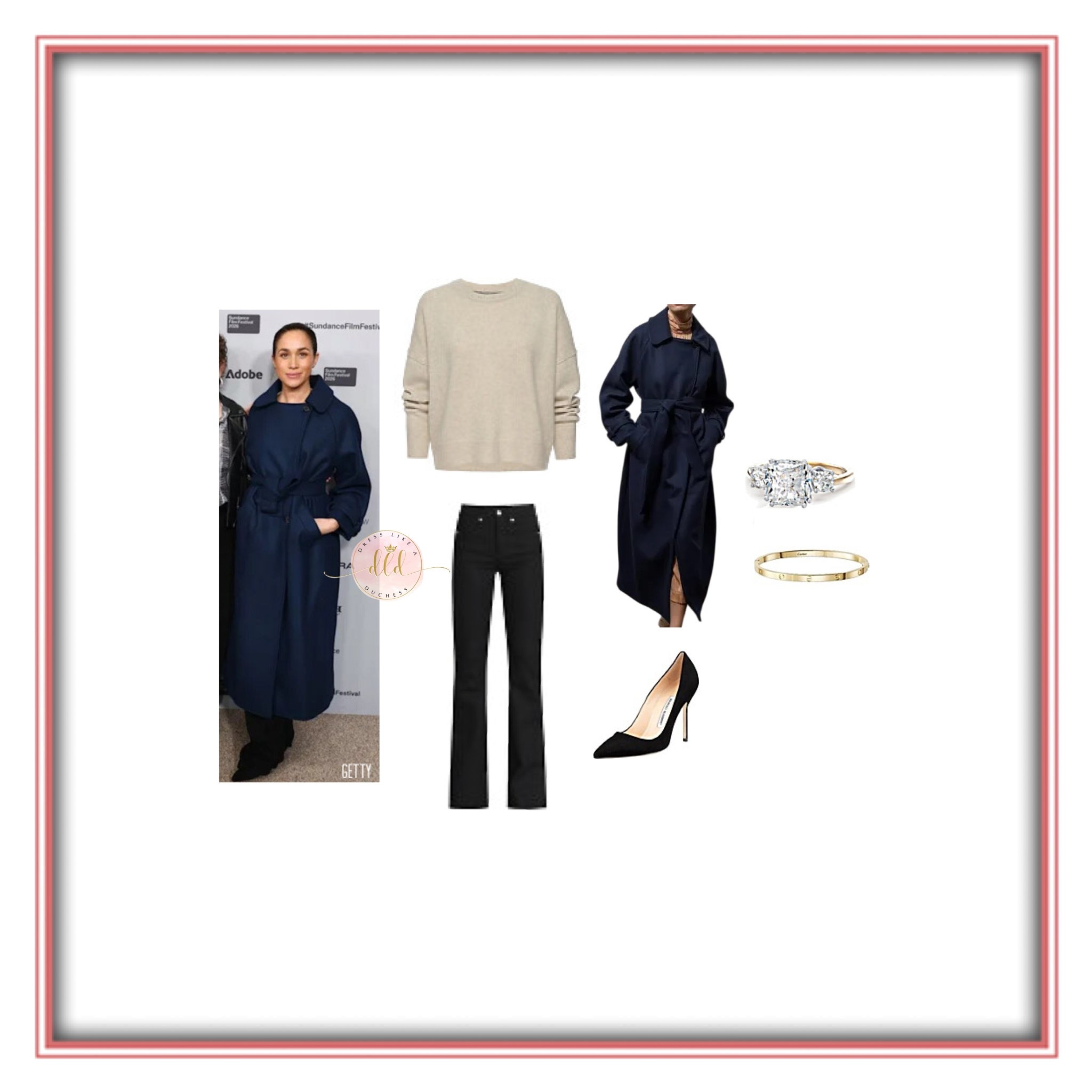 1/25/26 Meghan Markle at the Cookie Queens premiere at Sundance Film Festival in Heidi Merrick coat + Veronica Beard jeans + Brochu Walker sweater