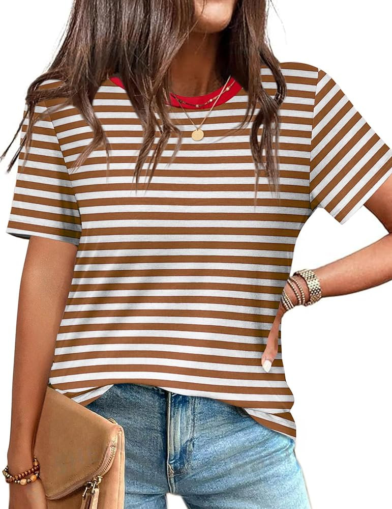 Zeagoo Womens Summer Tops Casual Short Sleeve Striped Shirts Basic Crew Neck T-Shirts Business Wo... | Amazon (CA)