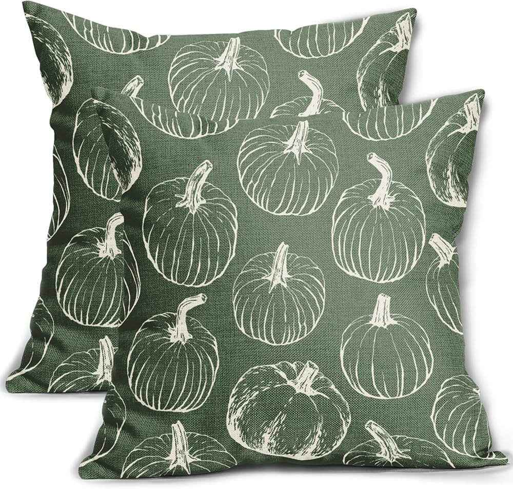 Sage Green Fall Pumpkin Pillow Covers 22x22 Set of 2 Autumn Themed Thanksgiving Cream Print Decor... | Amazon (US)