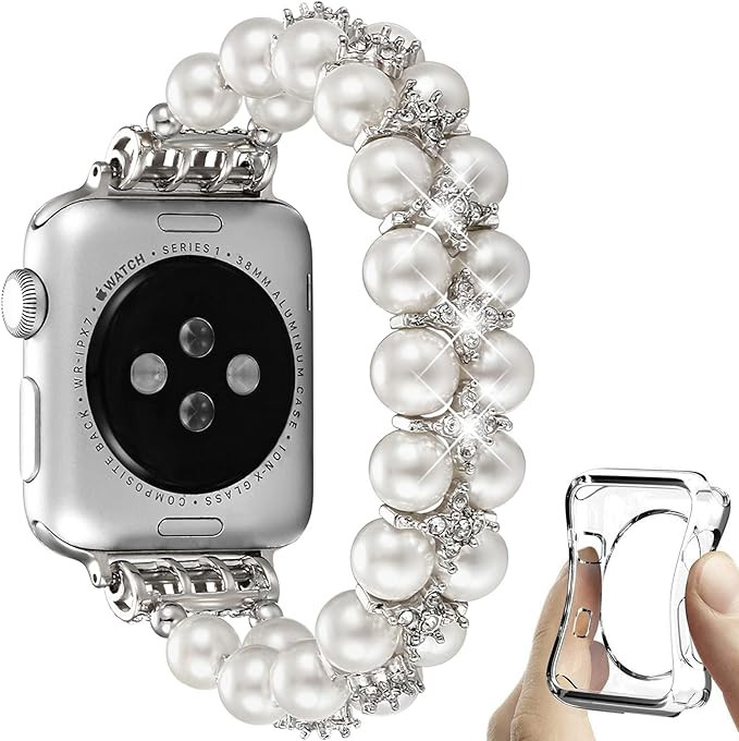 fastgo Compatible with Pearl Apple Watch Band 38mm 40mm 41mm Series 7/6/5/4/3/2/1 Women Girls Str... | Amazon (US)