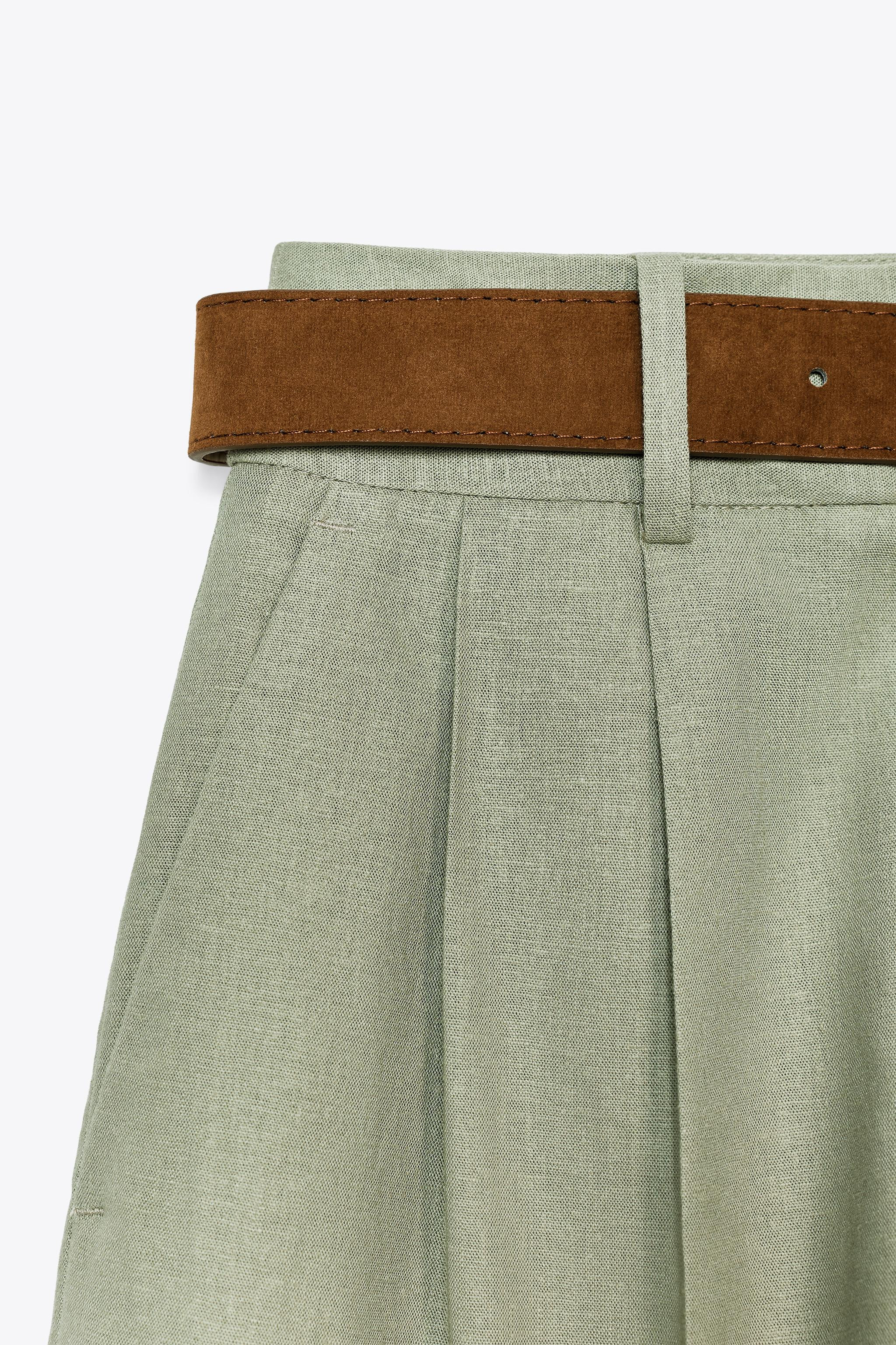PLEATED BERMUDA SHORTS WITH LINEN BLEND AND BELT | Zara UK