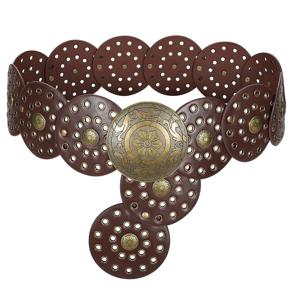 WERFORU Women Wide Western Disc Belt Cowgirl Boho Leather Belt for Jeans Dress | Amazon (US)