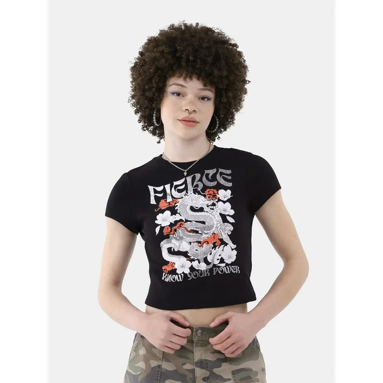 No Boundaries Cotton Graphic Baby Tee, Women’s and Women’s Plus | Walmart (US)