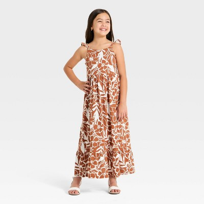 Girls' Floral Maxi Dress - Cat & Jack™ Brown XS | Target
