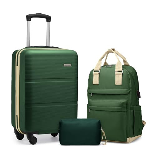 LARVENDER Luggage Sets 3 Piece with Travel Backpack, Hardside ABS Carry On suitcase sets with 360°Spinner Wheels, Durable Luggage Set Clearance For Women Men, Olive Green | Amazon (US)