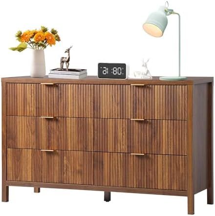 6 Drawer Double Dresser for Bedroom, Modern Closet Dressers Chest of Drawers with Fluted Panel, W... | Amazon (US)